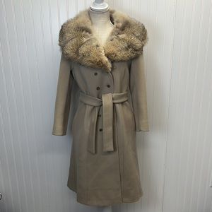 Vintage Gus Mayer Double Breasted Wool Large Fur Trimmed Collar Coat Belted‎